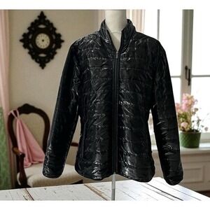 Aishty‎ Black Puffer Jacket XL UK16 IT48 Shiny Quilted Coat